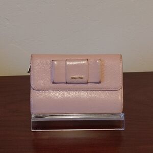 Miu Miu Madras Fiocco Leather Ribbon Trifold Wallet In Blush Pink.